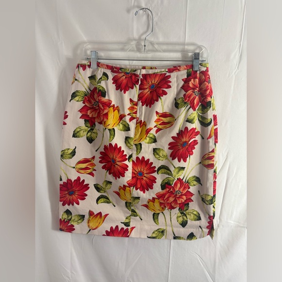Cream+Vibrant Red Floral Cottagecore Garden Midi Skirt Women’s Size L - Picture 11 of 16